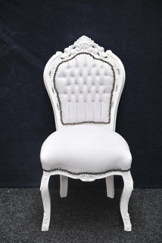 Barok stoelen romantica wit verguld bekleed met wit leder look - 2