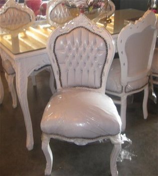 Barok stoelen romantica wit verguld bekleed met wit leder look - 3