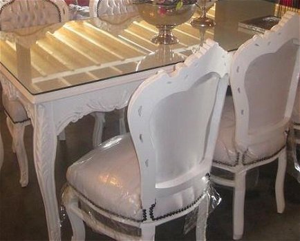 Barok stoelen romantica wit verguld bekleed met wit leder look - 4