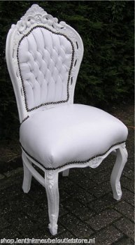 Barok stoelen romantica wit verguld bekleed met wit leder look - 5