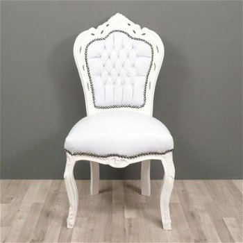 Barok stoelen romantica wit verguld bekleed met wit leder look - 7
