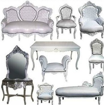 Barok stoelen romantica wit verguld bekleed met wit leder look - 8