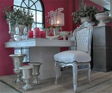 Barok stoelen romantica zilver  verguld bekleed met wit leder look