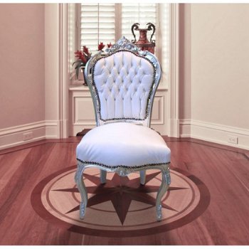 Barok stoelen romantica zilver verguld bekleed met wit leder look - 2