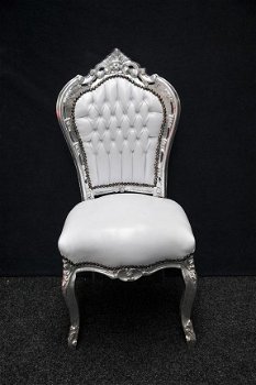 Barok stoelen romantica zilver verguld bekleed met wit leder look - 3