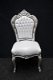 Barok stoelen romantica zilver verguld bekleed met wit leder look - 3 - Thumbnail