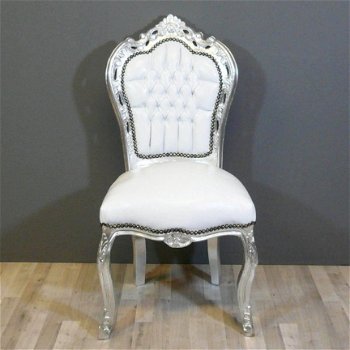 Barok stoelen romantica zilver verguld bekleed met wit leder look - 4