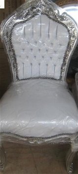 Barok stoelen romantica zilver verguld bekleed met wit leder look - 6