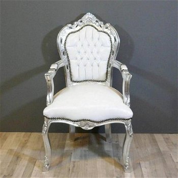 Barok stoelen romantica zilver verguld bekleed met wit leder look - 7