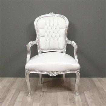 Barok stoelen romantica zilver verguld bekleed met wit leder look - 8