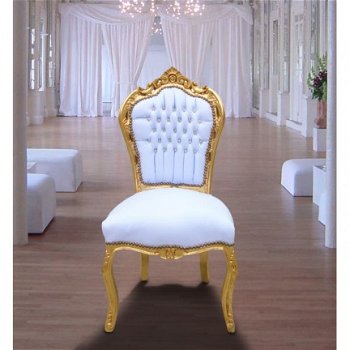 Barok stoelen romantica goud verguld bekleed met wit leder look - 1