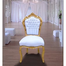 Barok stoelen romantica goud verguld bekleed met wit leder look