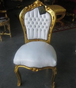 Barok stoelen romantica goud verguld bekleed met wit leder look - 2