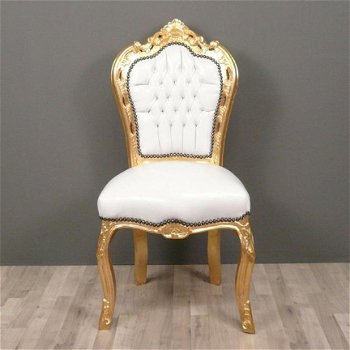 Barok stoelen romantica goud verguld bekleed met wit leder look - 3