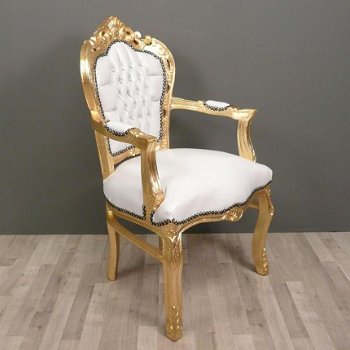 Barok stoelen romantica goud verguld bekleed met wit leder look - 6