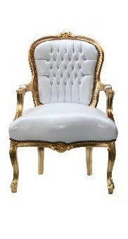 Barok stoelen romantica goud verguld bekleed met wit leder look - 7