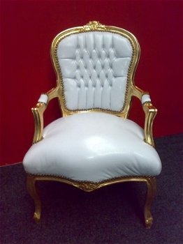 Barok stoelen romantica goud verguld bekleed met wit leder look - 8