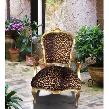Barok stoelen goud verguld bekleed met leopard look - 7