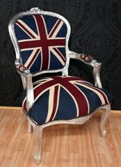 Barok fauteuil zilver goud of hout verguld bekleed met Engelse vlag - 3
