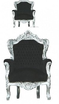 Barok troon chique zilver verguld bekleed met zwarte bekleding - 2
