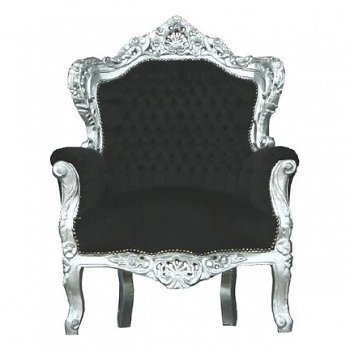 Barok troon chique zilver verguld bekleed met zwarte bekleding - 4