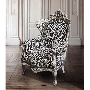 Barok troon zebra zilver verguld bekleed met zebra stof collectie jungle look - 1