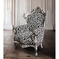 Barok troon zebra  zilver  verguld bekleed met zebra stof  collectie jungle look