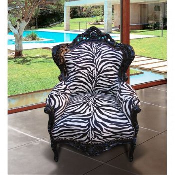 Barok troon zebra zilver verguld bekleed met zebra stof collectie jungle look - 2