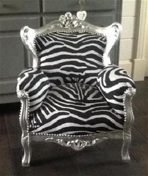 Barok troon zebra zilver verguld bekleed met zebra stof collectie jungle look - 4