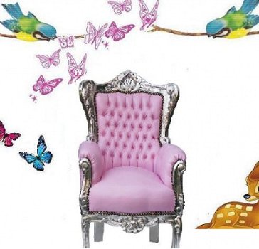 Barok kindertronen little princess cinderella zilver verguld bekleed met roze stof - 1