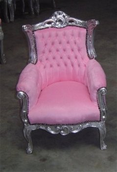 Barok kindertronen little princess cinderella zilver verguld bekleed met roze stof - 5