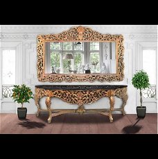 Barok console met spiegel goud verguld zwart blad
