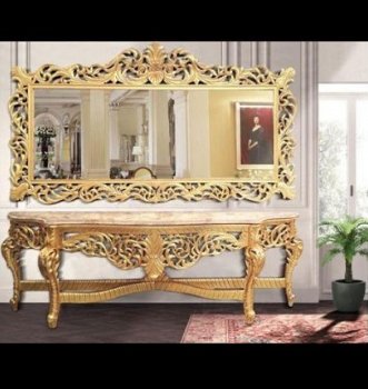 Barok console met spiegel goud verguld zwart blad - 2