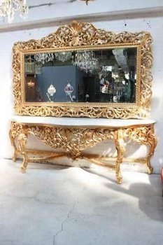 Barok console met spiegel goud verguld zwart blad - 3