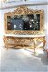 Barok console met spiegel goud verguld zwart blad - 3 - Thumbnail