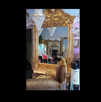 Barok console met spiegel goud verguld zwart blad - 5