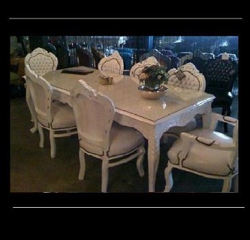Barok set romantica wit eetkamer tafel 6 stoelen incl glasplaat - 1