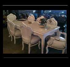 Barok set romantica wit  eetkamer tafel 6 stoelen incl glasplaat