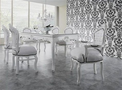 Barok set romantica wit eetkamer tafel 6 stoelen incl glasplaat - 2