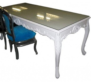 Barok set romantica wit eetkamer tafel 6 stoelen incl glasplaat - 4