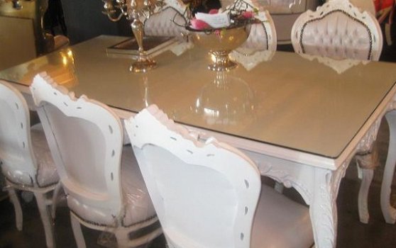 Barok set romantica wit eetkamer tafel 6 stoelen incl glasplaat - 5
