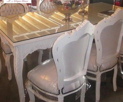 Barok set romantica wit eetkamer tafel 6 stoelen incl glasplaat - 6