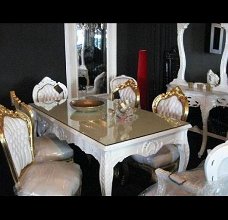 Barok eetkamerset  Romantica  goud verguld eetkamer tafel 6 stoelen incl glasplaat