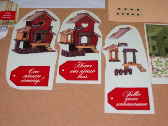 3D SET voor WENSKAART --- KAART nr. 7 --- NIEUWE WONING ---> VOGELHUISJE --- HOME SWEET HOME - Afbeelding 2