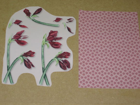3D SET voor WENSKAART --- KAART nr. 4 --- BLOEMEN, BORDEAUXROOD - Afbeelding 2