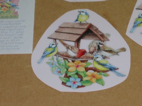 3D SET voor WENSKAART --- KAART nr. 3 --- VOGELS bij het VOGELHUISJE - Afbeelding 3