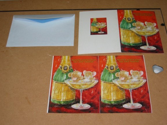 3D SET voor WENSKAART --- KAART nr. 0 --- HUWELIJK ---> 2 MUIZEN in een CHAMPAGNEGLAS - nr. 1