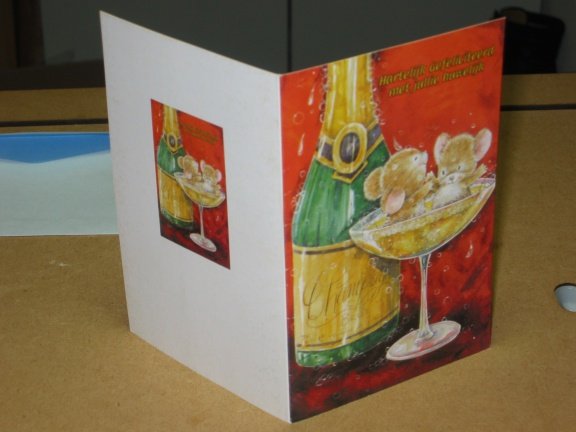 3D SET voor WENSKAART --- KAART nr. 0 --- HUWELIJK ---> 2 MUIZEN in een CHAMPAGNEGLAS - Afbeelding 2
