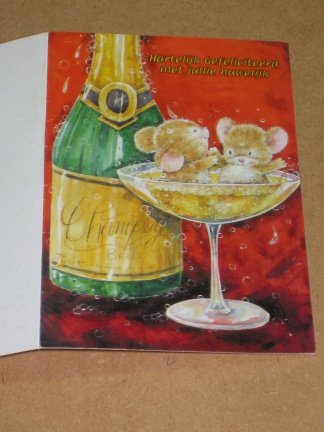 3D SET voor WENSKAART --- KAART nr. 0 --- HUWELIJK ---> 2 MUIZEN in een CHAMPAGNEGLAS - Afbeelding 3