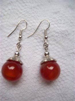 agaat oorbellen rood bruin opaalagaat edelsteen agate met tibet zilver - 1
